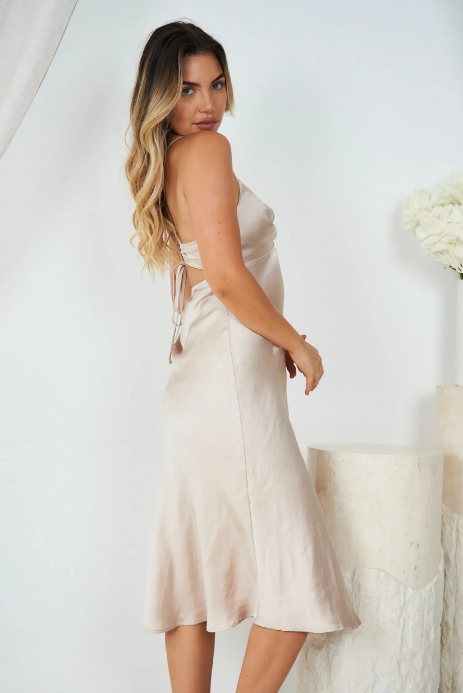Hot Keke Dress - Champagne Satin Dresses|Slip Dresses