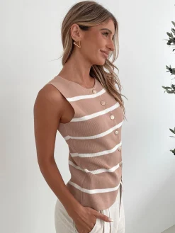 Keyania Knit Top - Beige Stripe Maternity Tops|Maternity Tops