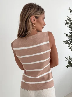 Keyania Knit Top - Beige Stripe Maternity Tops|Maternity Tops