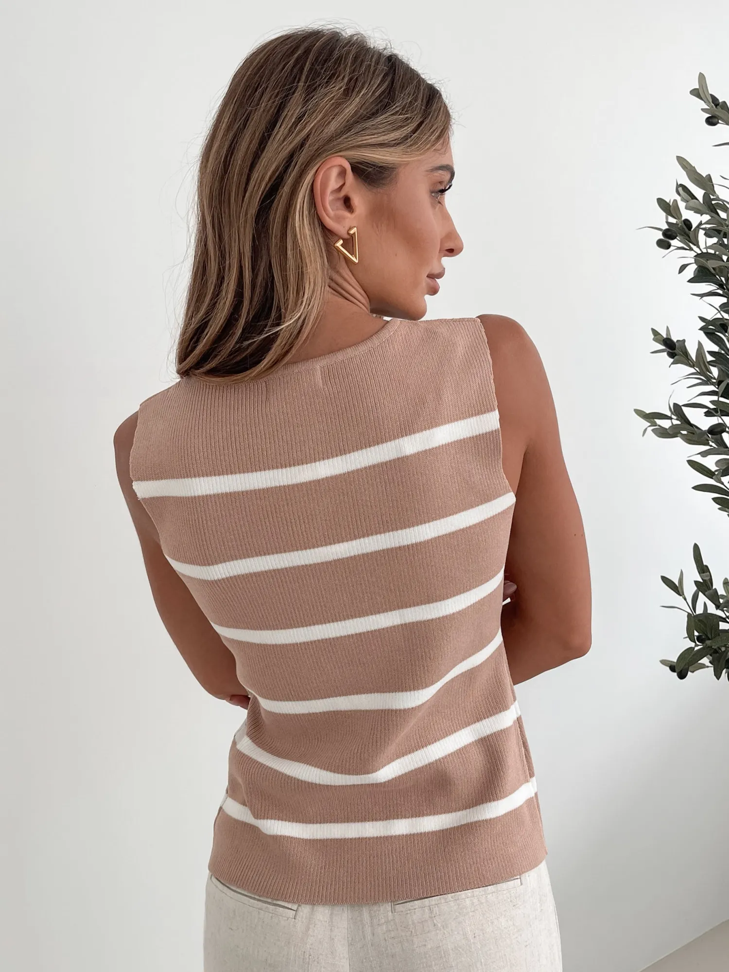 Keyania Knit Top - Beige Stripe Maternity Tops|Maternity Tops