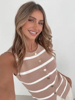 Keyania Knit Top - Beige Stripe Maternity Tops|Maternity Tops