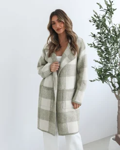 Hot Keyasha Coatigan - Sage Check Knitwear & Jumpers|Knitwear