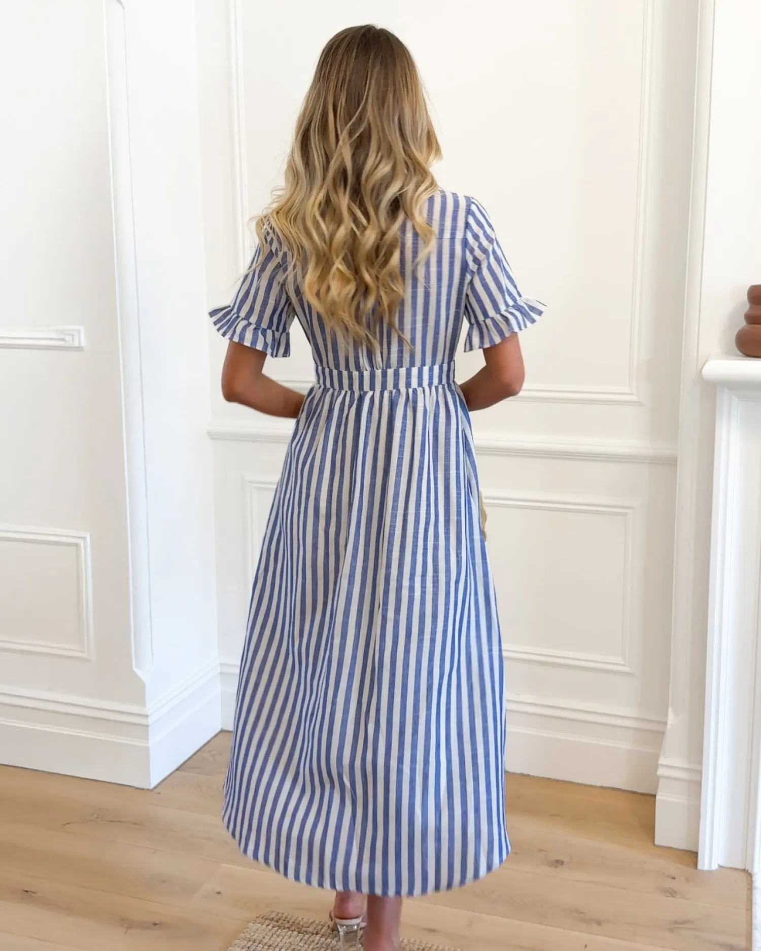 Clearance Korbel Dress - Blue Stripe Linen Dresses|Maternity Dresses