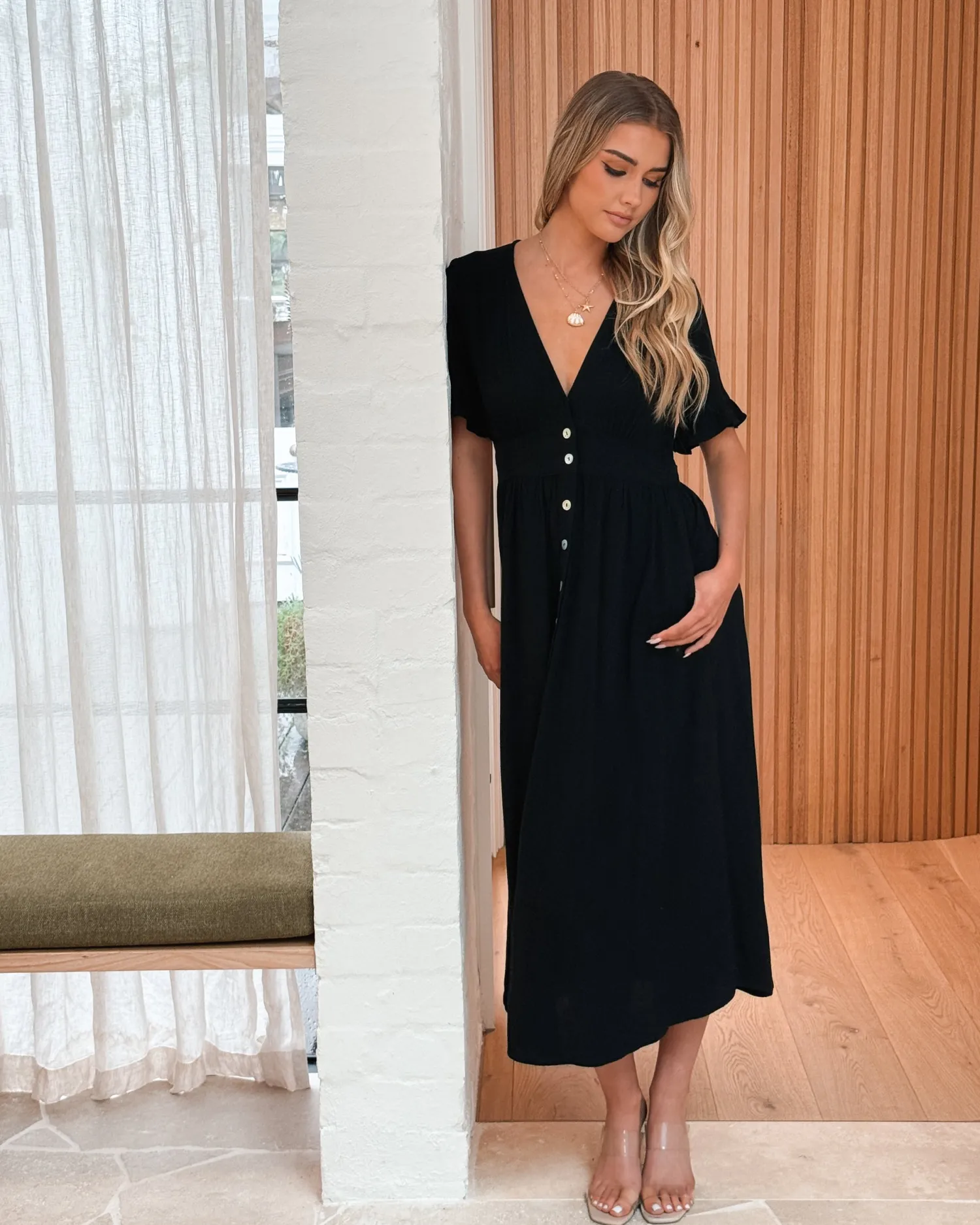 Online Korbela Dress - Black Linen Dresses|Basic Dresses