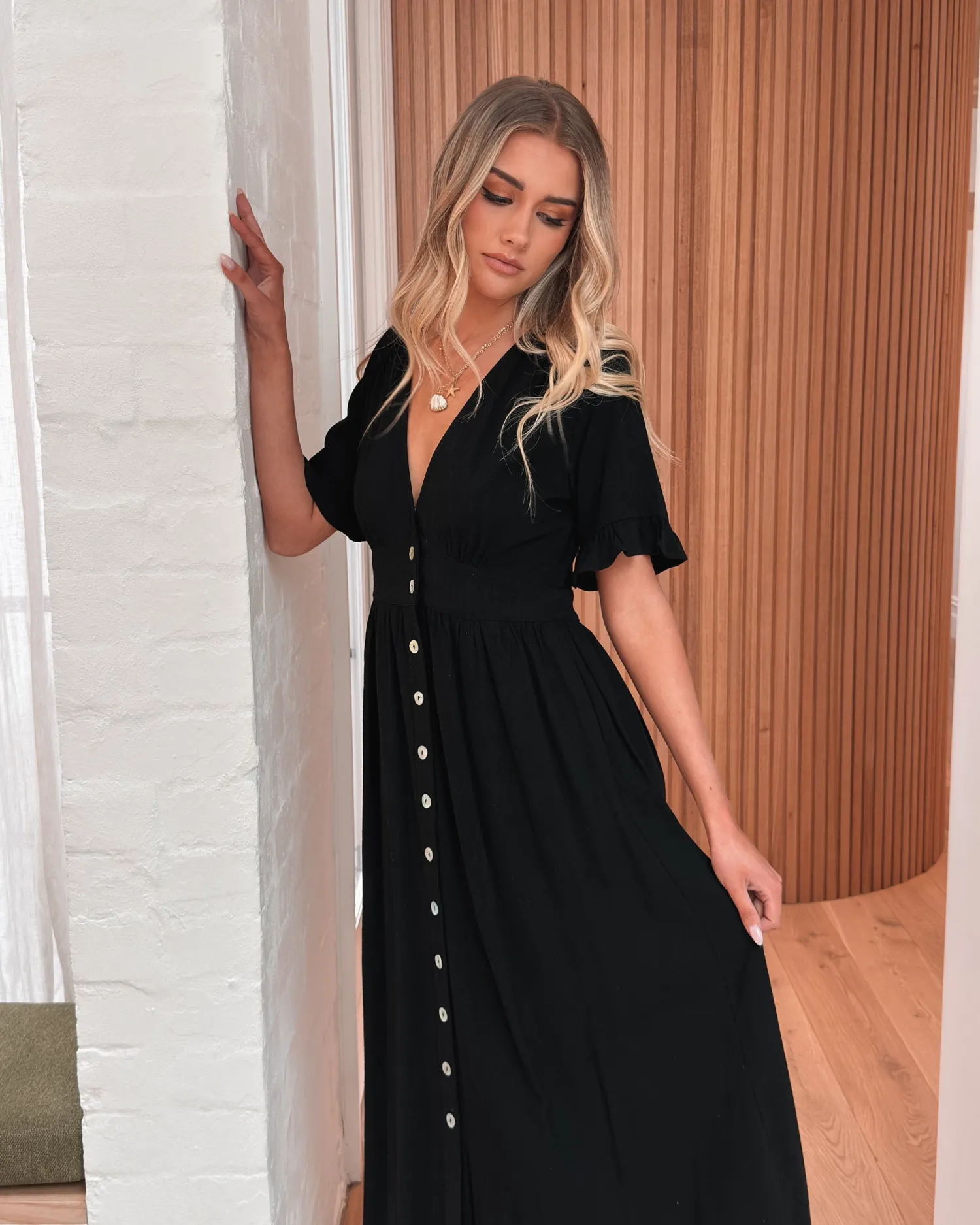 Online Korbela Dress - Black Linen Dresses|Basic Dresses