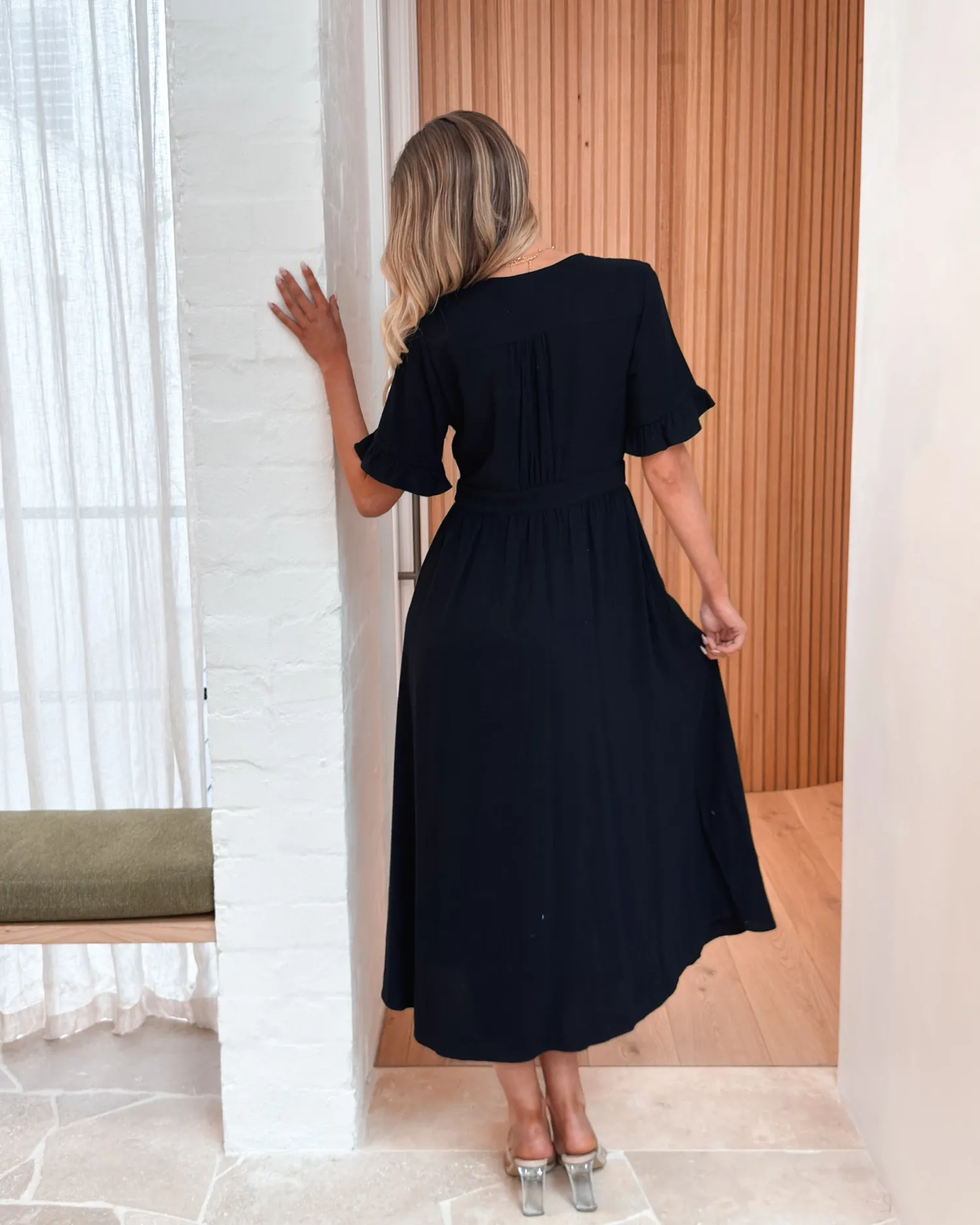 Online Korbela Dress - Black Linen Dresses|Basic Dresses