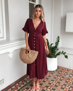Best Korbela Dress - Bordeaux Linen Dresses|Basic Dresses