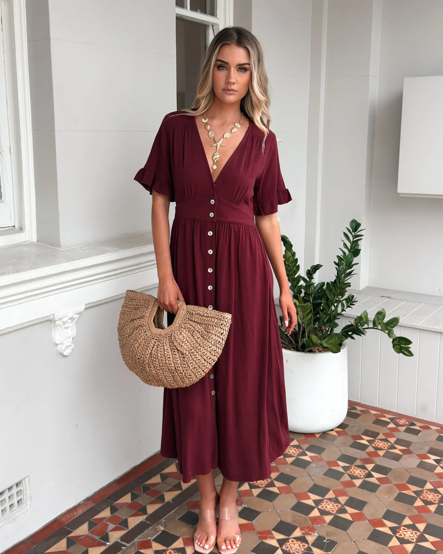 Best Korbela Dress - Bordeaux Linen Dresses|Basic Dresses