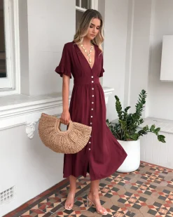 Best Korbela Dress - Bordeaux Linen Dresses|Basic Dresses
