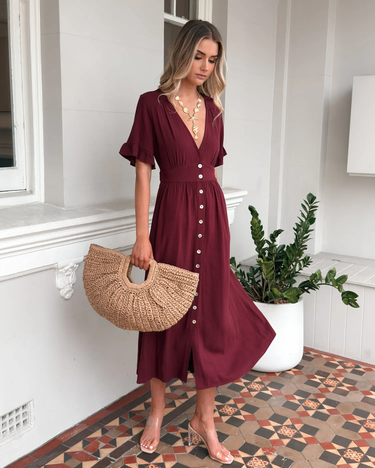 Best Korbela Dress - Bordeaux Linen Dresses|Basic Dresses