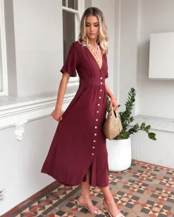 Best Korbela Dress - Bordeaux Linen Dresses|Basic Dresses