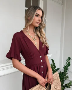 Best Korbela Dress - Bordeaux Linen Dresses|Basic Dresses