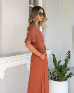 Hot Korbela Dress - Rust Linen Dresses|Basic Dresses