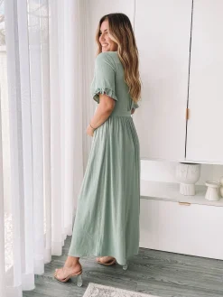 Hot Korbela Dress - Sage Linen Dresses|Basic Dresses