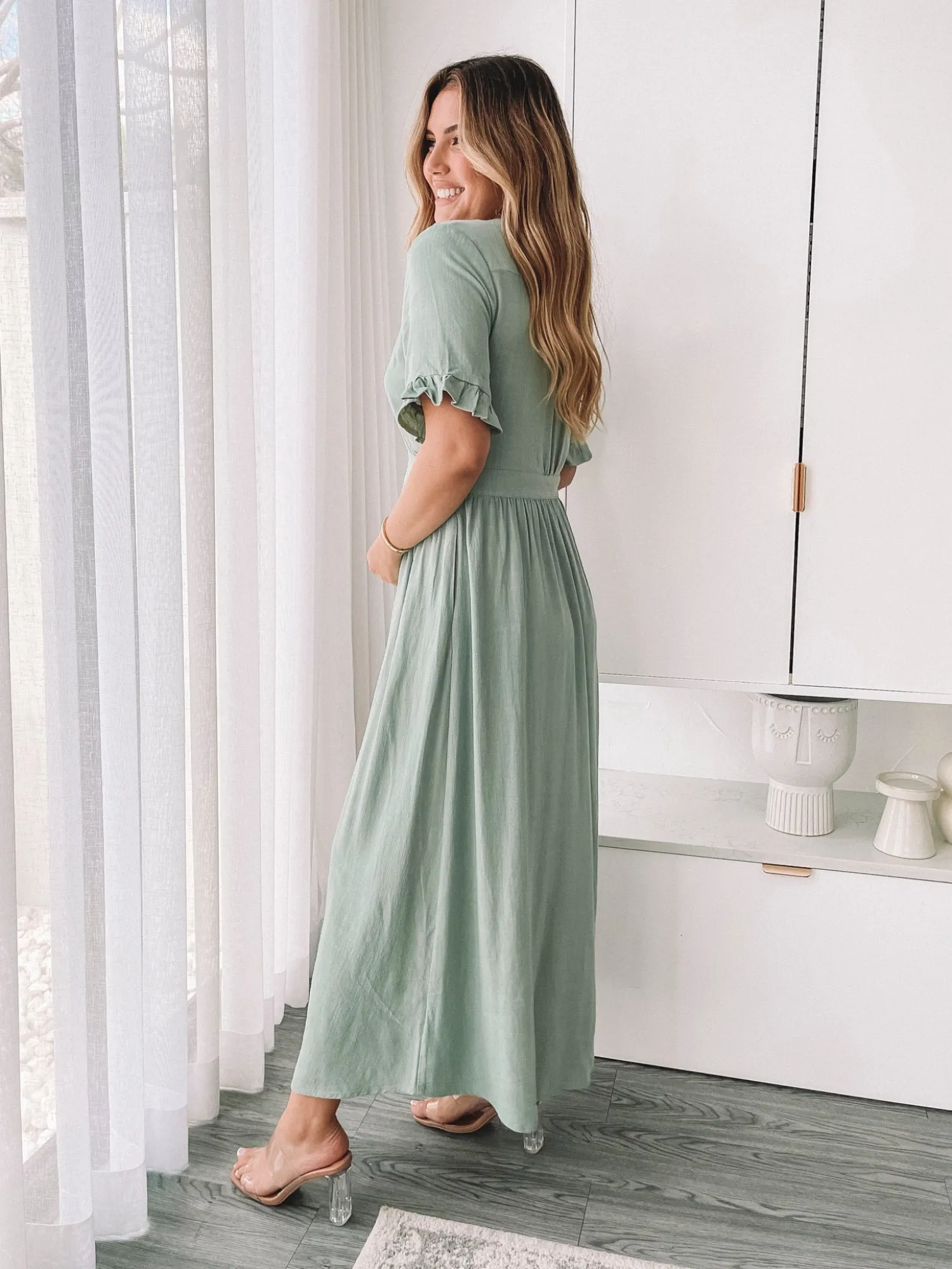 Hot Korbela Dress - Sage Linen Dresses|Basic Dresses