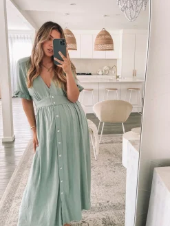 Hot Korbela Dress - Sage Linen Dresses|Basic Dresses