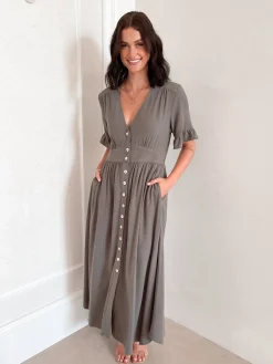 Discount Korbella Dress - Khaki Linen Dresses|Curve Dresses