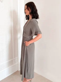 Discount Korbella Dress - Khaki Linen Dresses|Curve Dresses