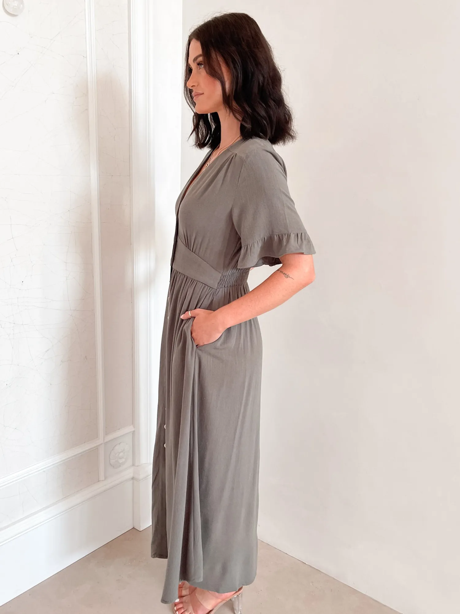 Discount Korbella Dress - Khaki Linen Dresses|Curve Dresses