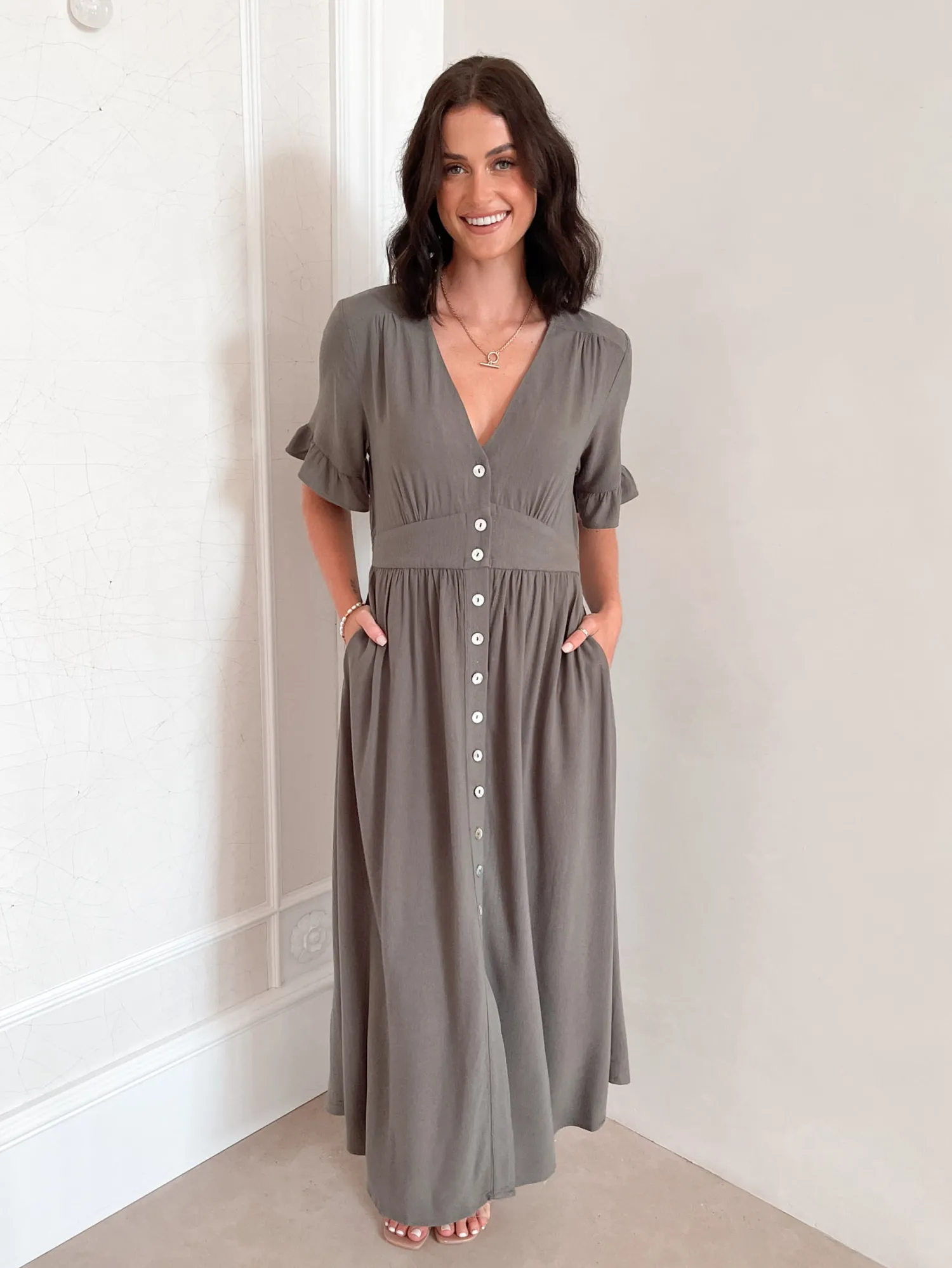 Discount Korbella Dress - Khaki Linen Dresses|Curve Dresses