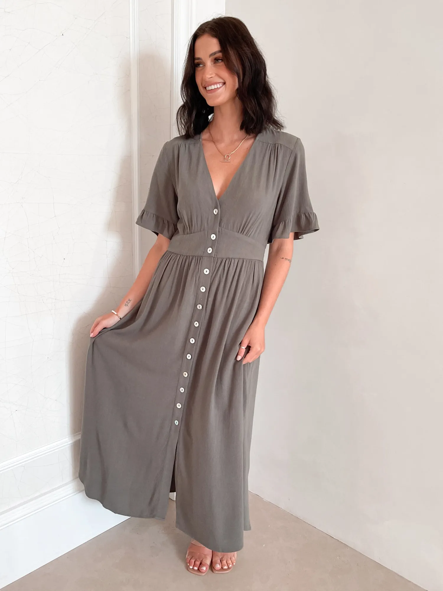 Discount Korbella Dress - Khaki Linen Dresses|Curve Dresses