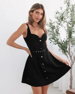 Discount Kyveli Dress - Black Linen Dresses|Mini Dresses
