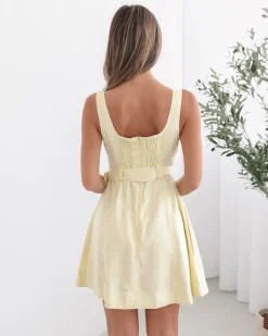 Online Kyveli Dress - Yellow Linen Dresses|Mini Dresses