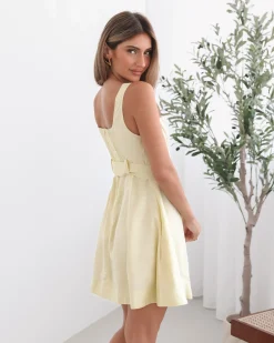 Online Kyveli Dress - Yellow Linen Dresses|Mini Dresses