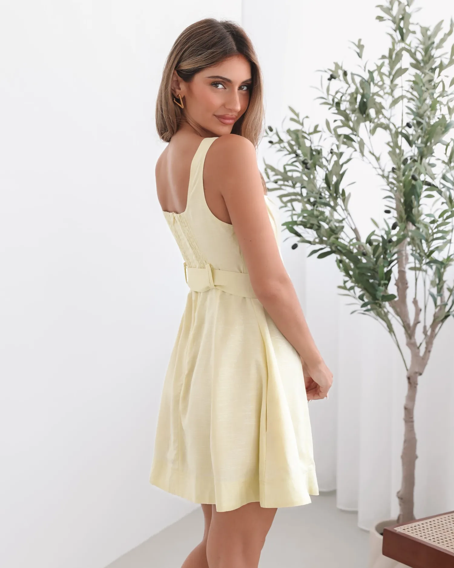 Online Kyveli Dress - Yellow Linen Dresses|Mini Dresses