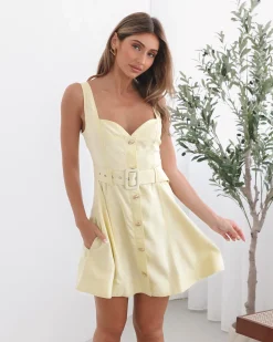 Online Kyveli Dress - Yellow Linen Dresses|Mini Dresses