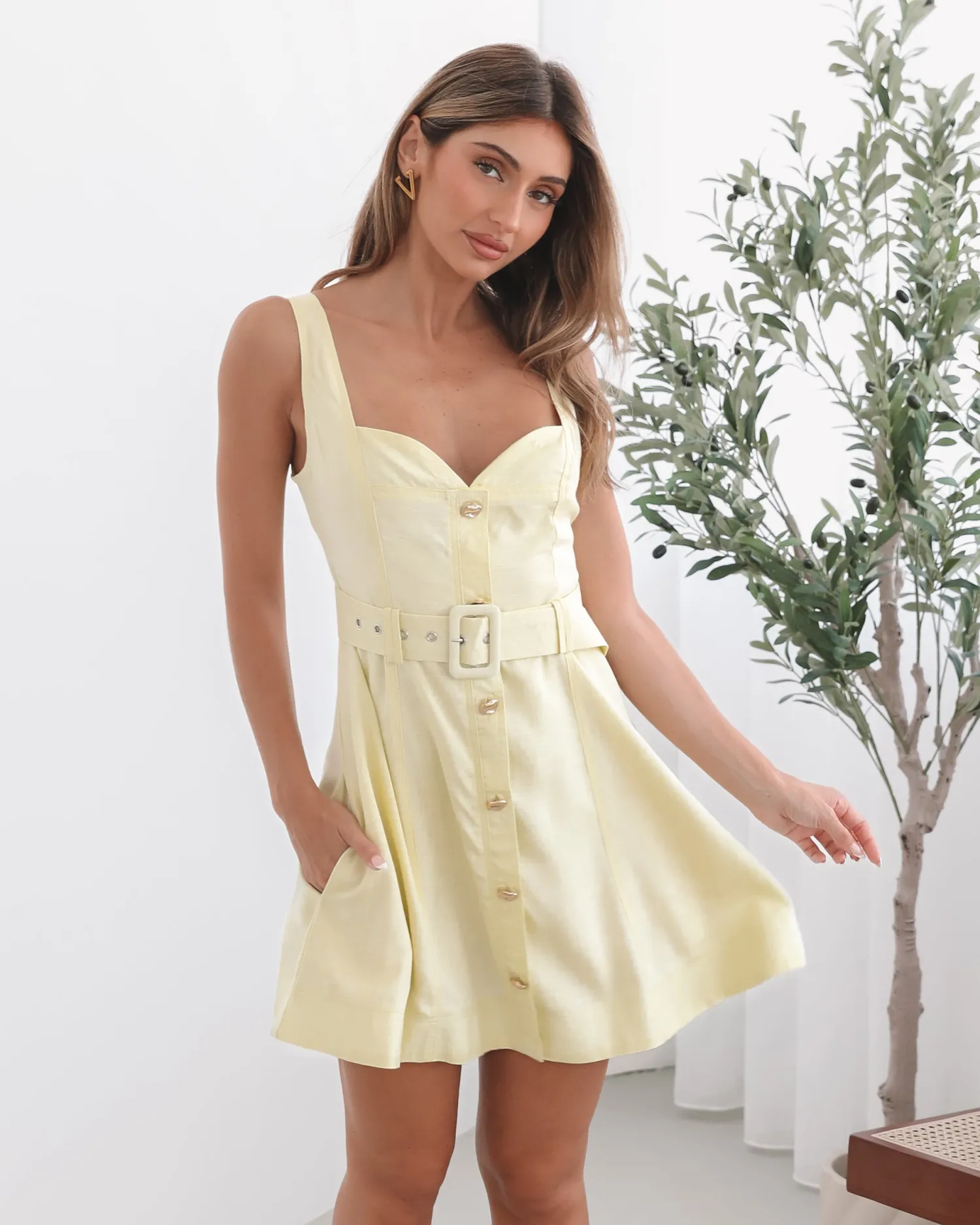 Online Kyveli Dress - Yellow Linen Dresses|Mini Dresses