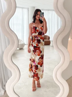New Laguna Dress - Fawn Floral Midi Dresses|Date Night Dresses