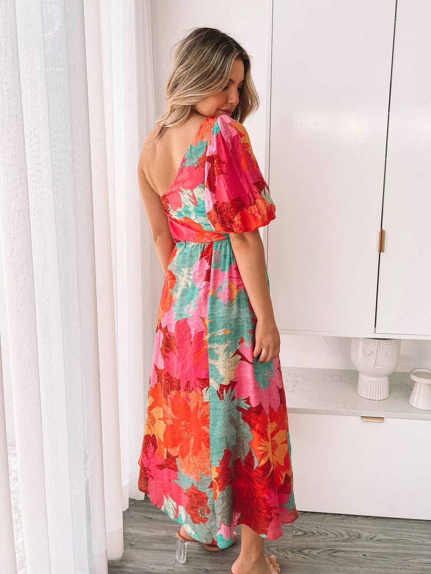 Online Lakelyn Dress - Pink Floral Floral Dresses|One Shoulder Dresses