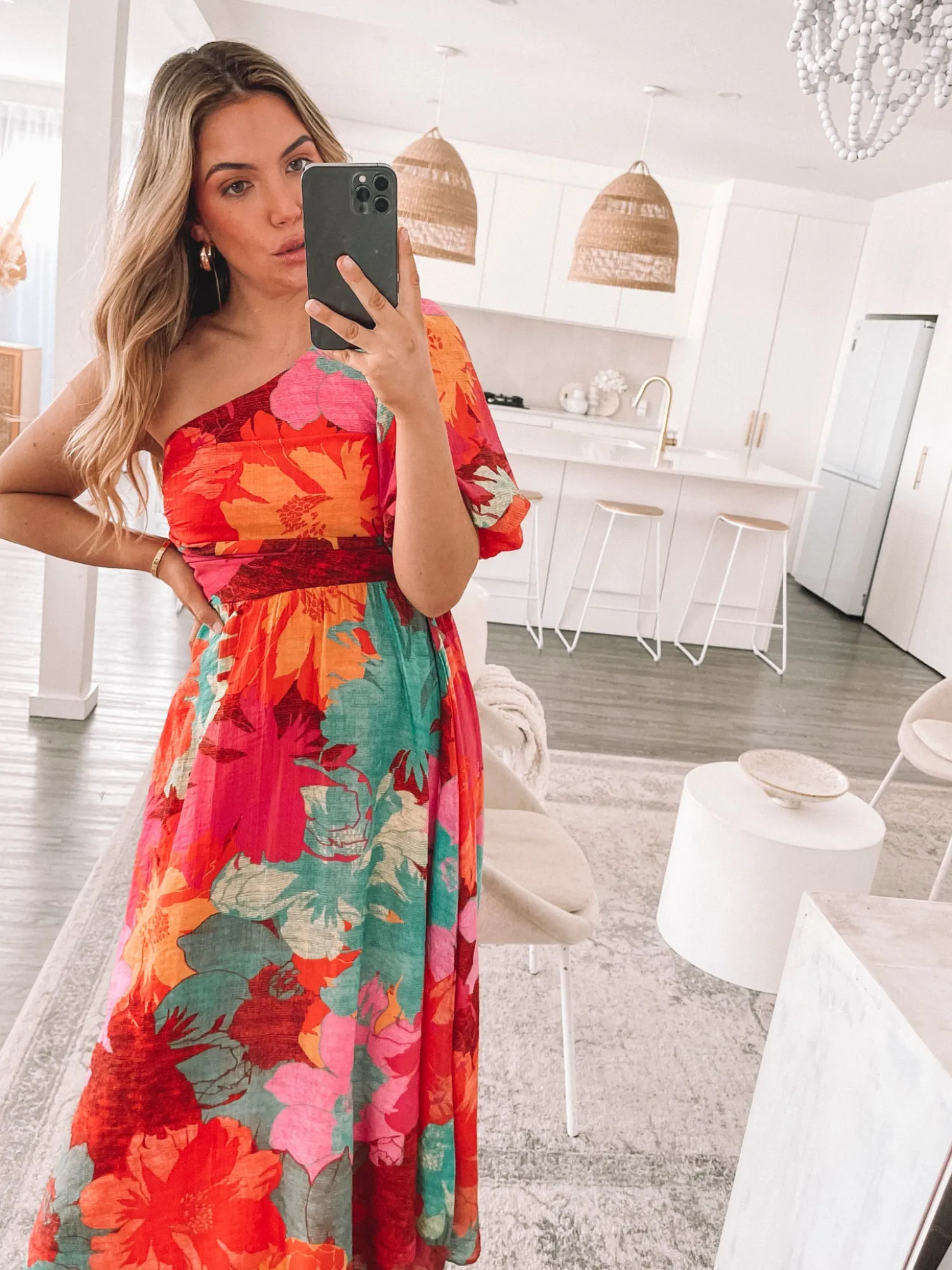 Online Lakelyn Dress - Pink Floral Floral Dresses|One Shoulder Dresses