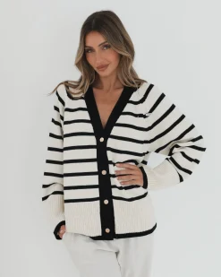 Hot Levara Cardigan - Cream Stripe Knitwear & Jumpers|Knitwear