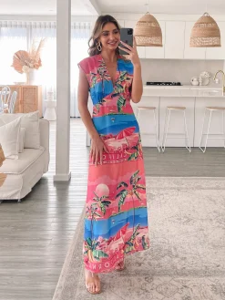 Online Lilibeth Dress - Pink Print Linen Dresses|Curve Dresses
