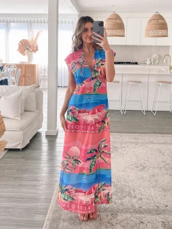 Online Lilibeth Dress - Pink Print Linen Dresses|Curve Dresses