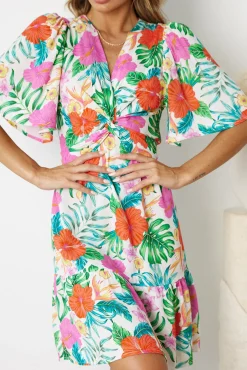 Outlet Linshay Dress - Multi Floral Linen Dresses|Floral Dresses