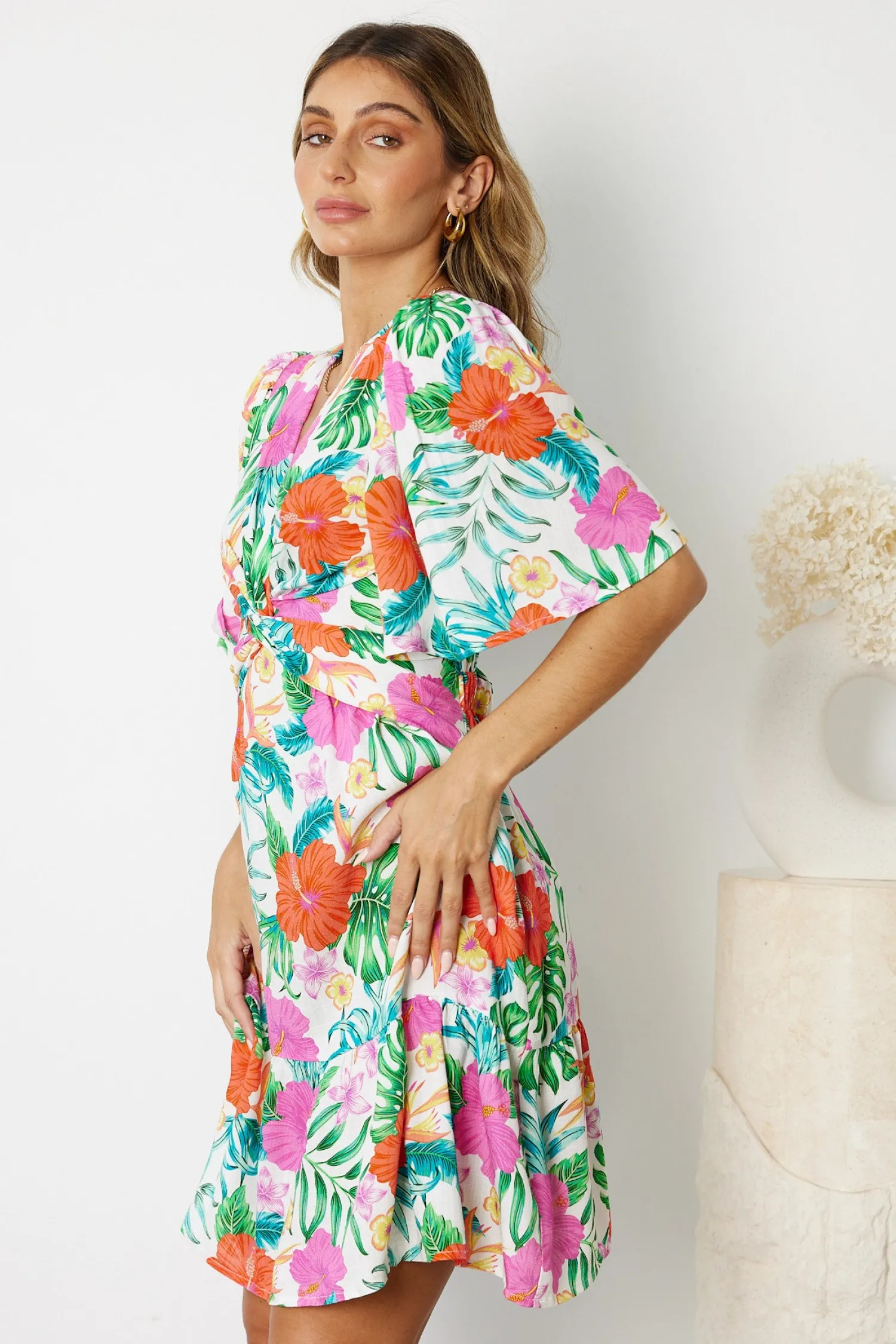 Outlet Linshay Dress - Multi Floral Linen Dresses|Floral Dresses