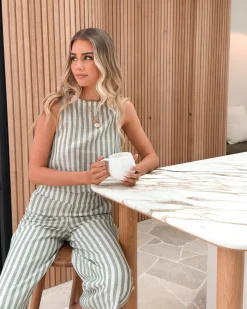 Online Lizo Top - Khaki Stripe Basic Tops|Casual Tops