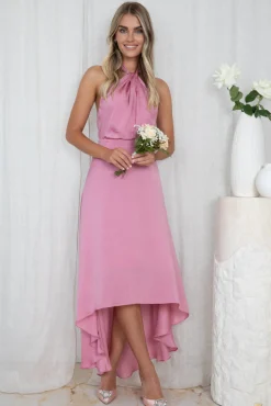 Online Luvinia Dress - Pink Satin Dresses|Halter Dresses