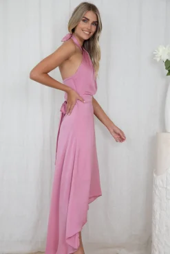 Online Luvinia Dress - Pink Satin Dresses|Halter Dresses