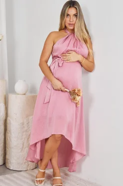 Online Luvinia Dress - Pink Satin Dresses|Halter Dresses