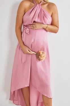 Online Luvinia Dress - Pink Satin Dresses|Halter Dresses