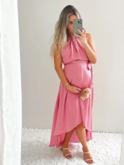 Online Luvinia Dress - Pink Satin Dresses|Halter Dresses