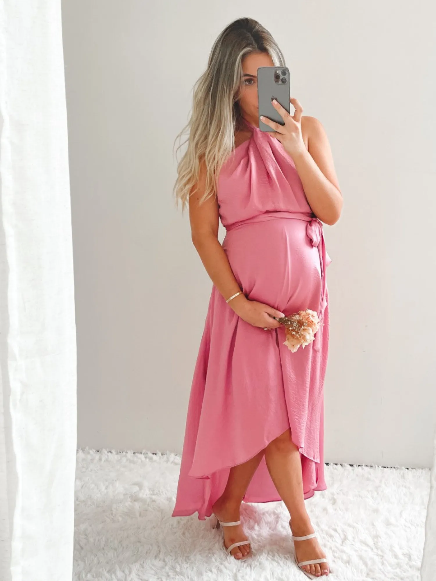 Online Luvinia Dress - Pink Satin Dresses|Halter Dresses