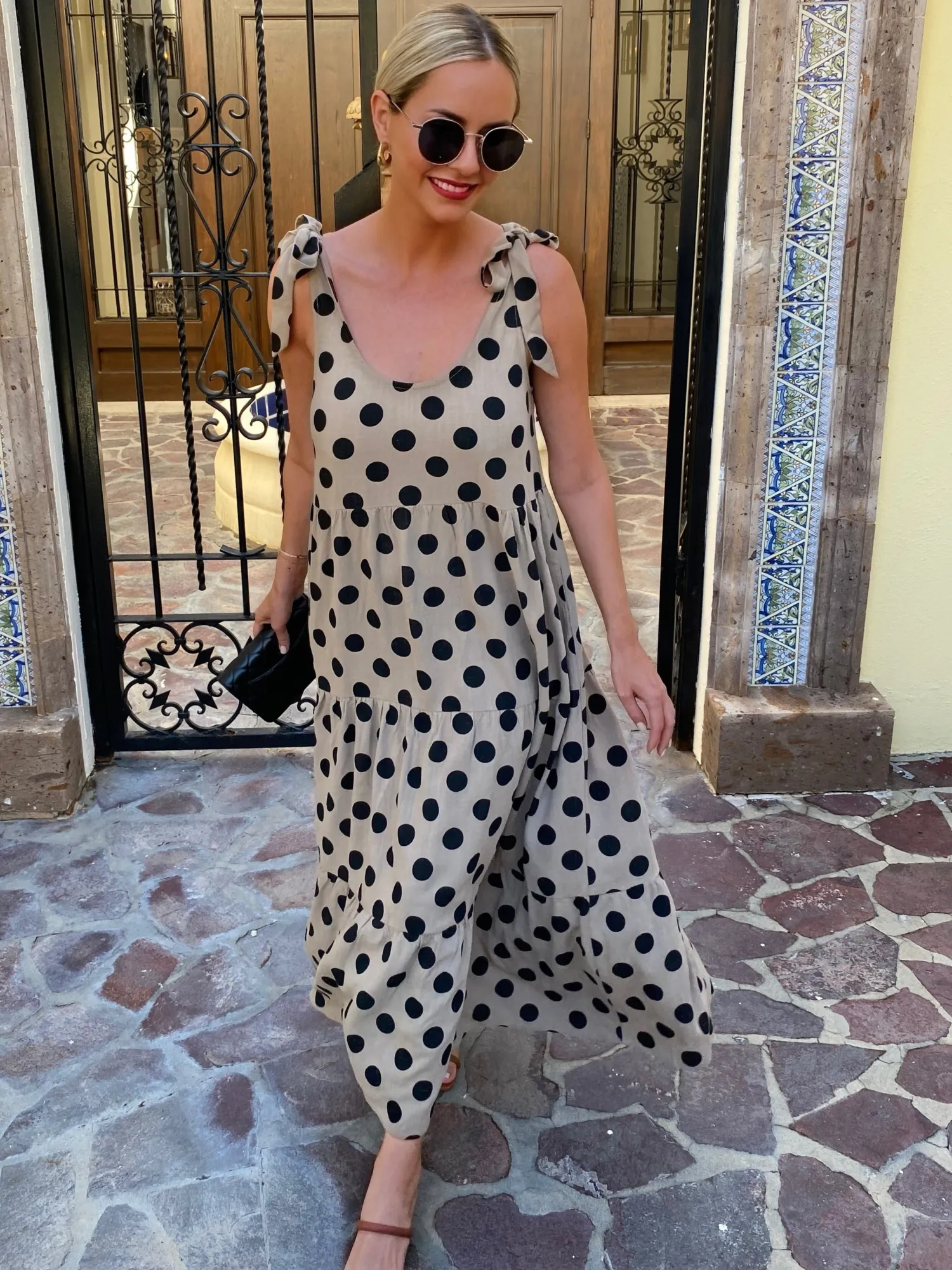 Sale Lyda Dress - Khaki Spot Linen Dresses|Shift Dresses