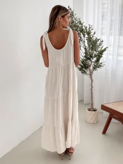 Outlet Lydia Dress - Beige Linen Dresses|Shift Dresses