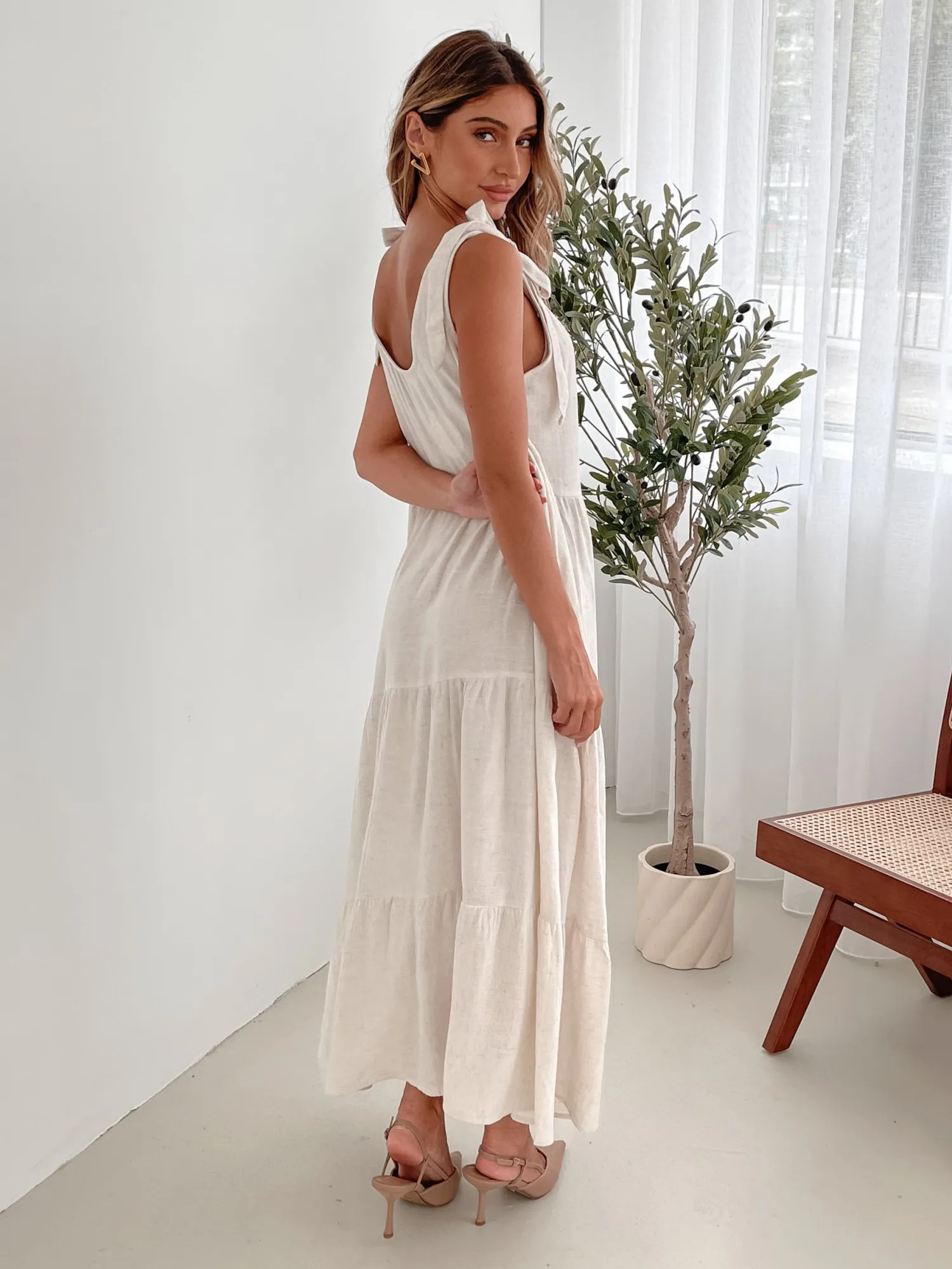 Outlet Lydia Dress - Beige Linen Dresses|Shift Dresses
