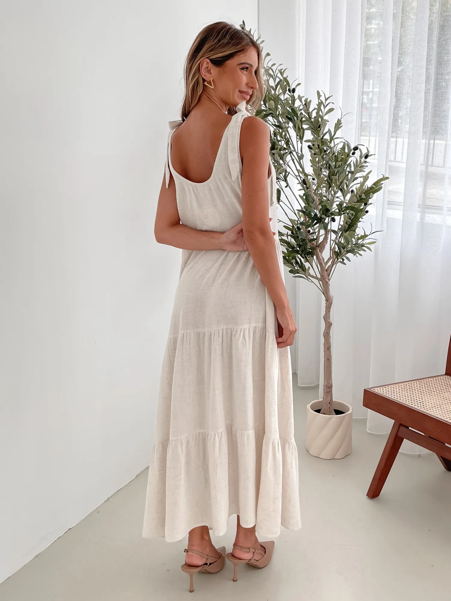 Outlet Lydia Dress - Beige Linen Dresses|Shift Dresses